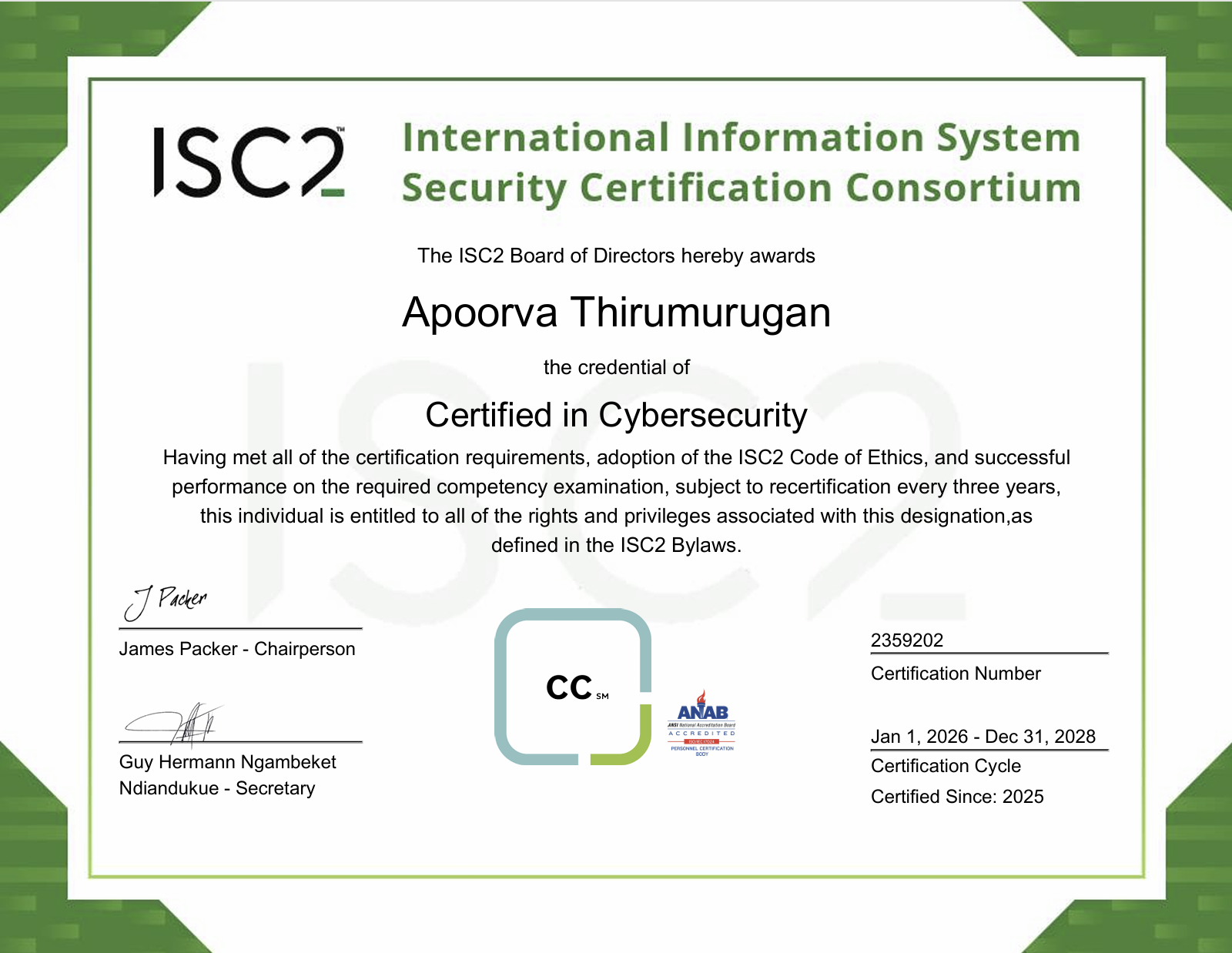 ISC2 CC certificate